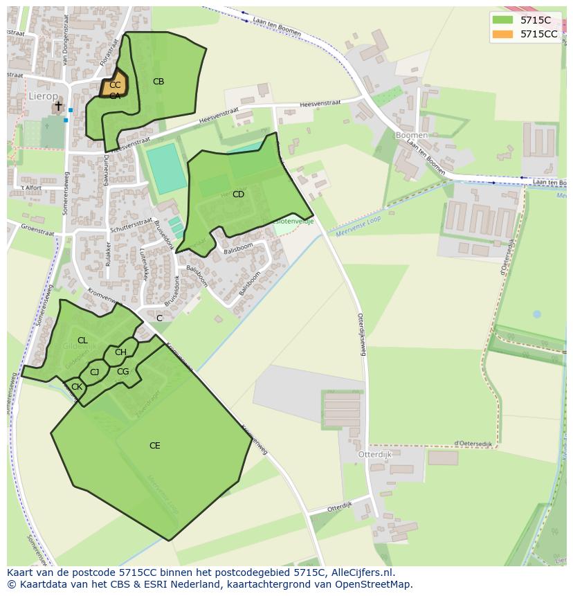 Afbeelding van het postcodegebied 5715 CC op de kaart.