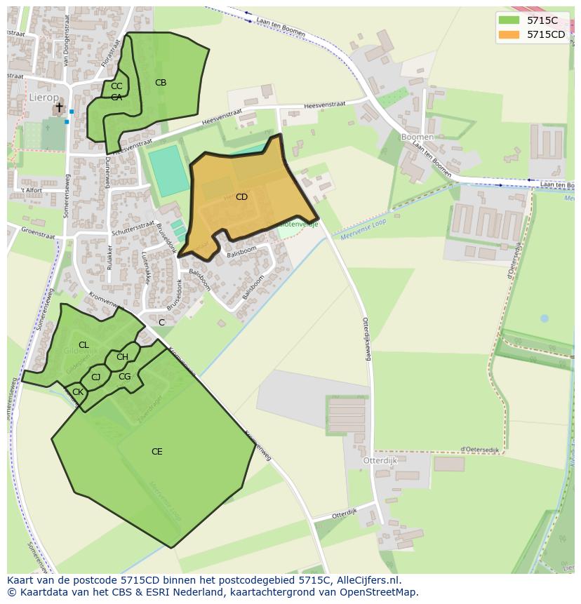 Afbeelding van het postcodegebied 5715 CD op de kaart.