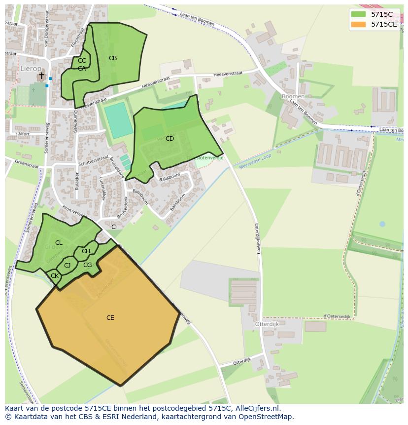 Afbeelding van het postcodegebied 5715 CE op de kaart.