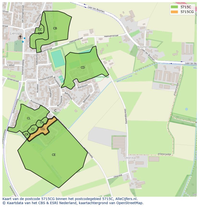 Afbeelding van het postcodegebied 5715 CG op de kaart.