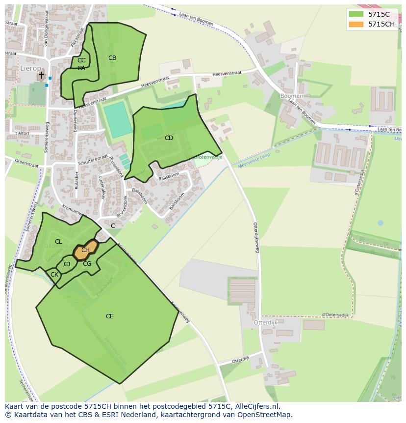 Afbeelding van het postcodegebied 5715 CH op de kaart.