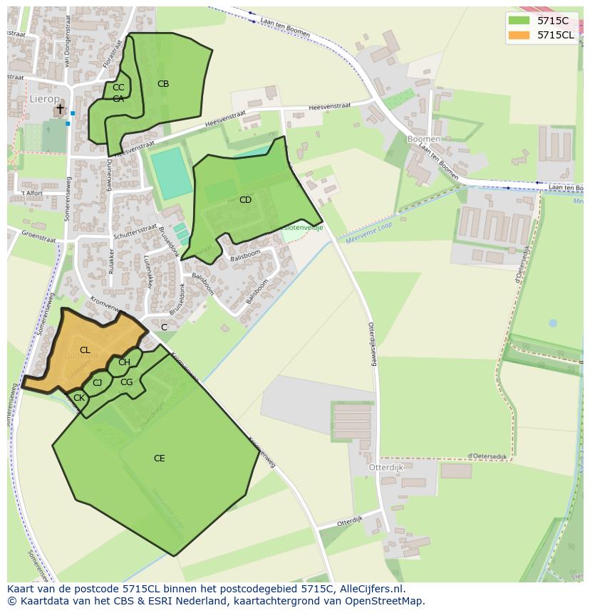 Afbeelding van het postcodegebied 5715 CL op de kaart.