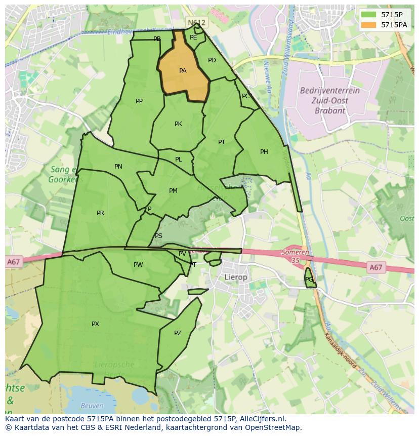 Afbeelding van het postcodegebied 5715 PA op de kaart.