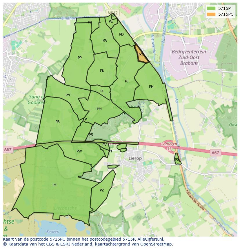 Afbeelding van het postcodegebied 5715 PC op de kaart.