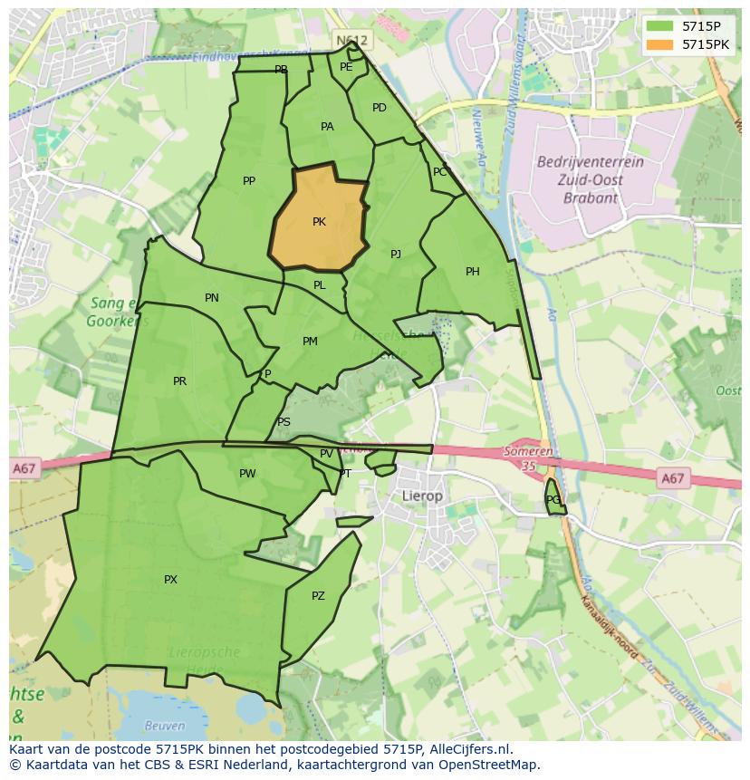 Afbeelding van het postcodegebied 5715 PK op de kaart.