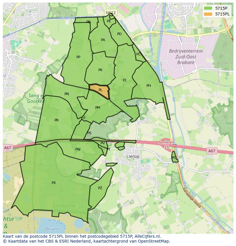 Afbeelding van het postcodegebied 5715 PL op de kaart.