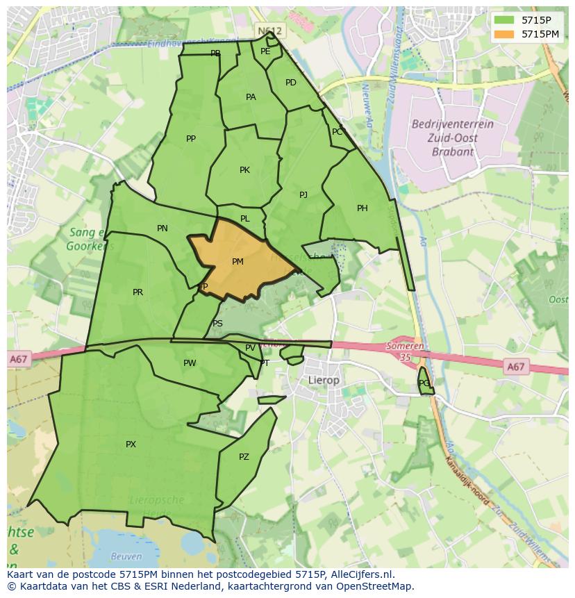 Afbeelding van het postcodegebied 5715 PM op de kaart.