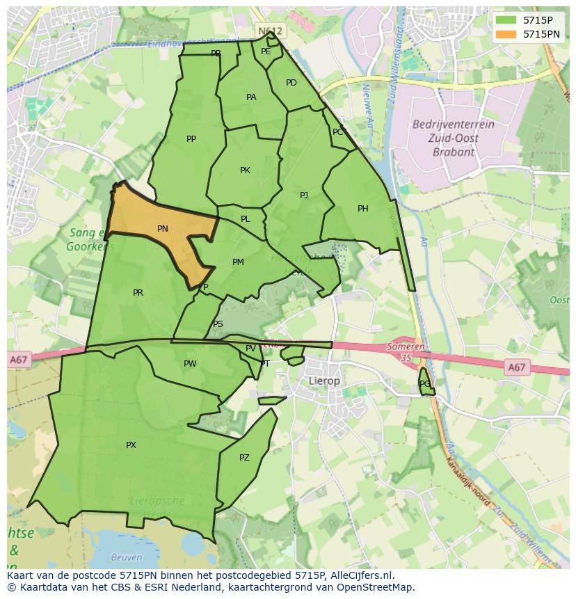 Afbeelding van het postcodegebied 5715 PN op de kaart.
