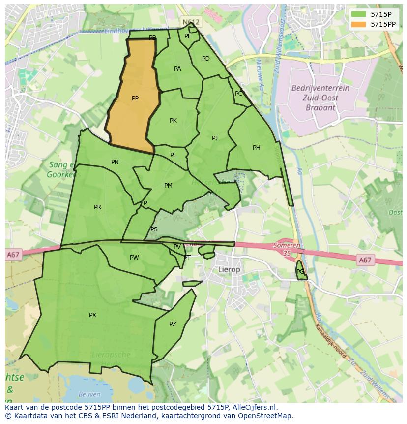 Afbeelding van het postcodegebied 5715 PP op de kaart.