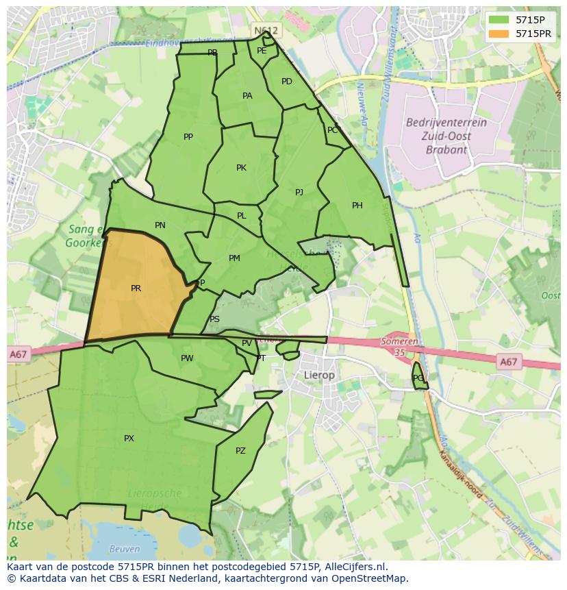 Afbeelding van het postcodegebied 5715 PR op de kaart.
