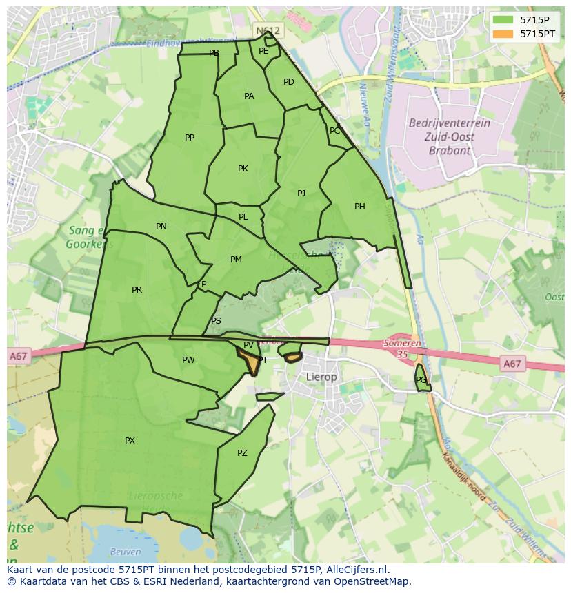 Afbeelding van het postcodegebied 5715 PT op de kaart.