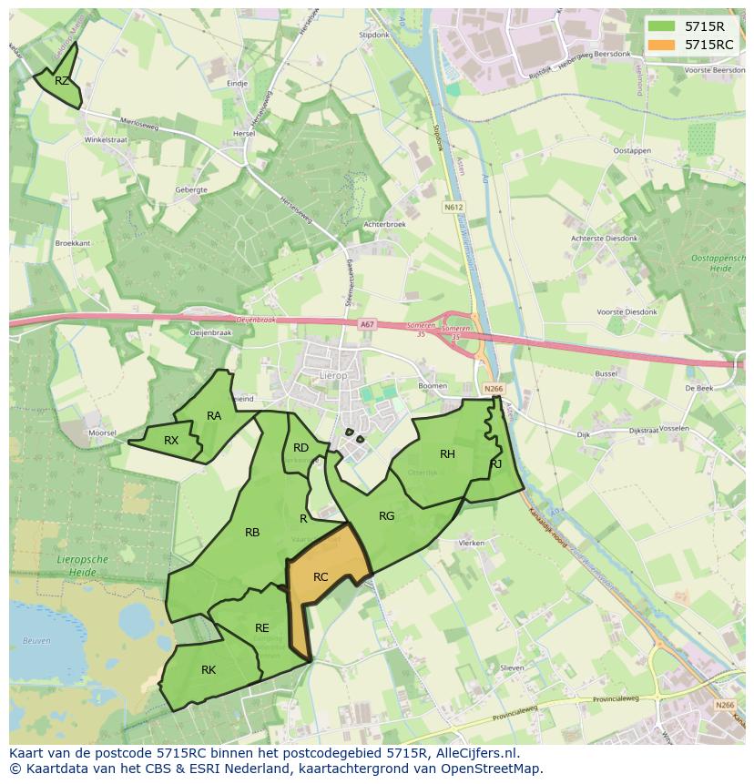 Afbeelding van het postcodegebied 5715 RC op de kaart.
