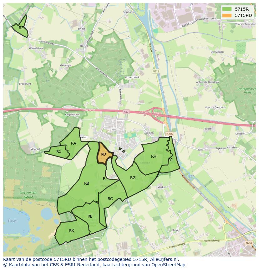 Afbeelding van het postcodegebied 5715 RD op de kaart.