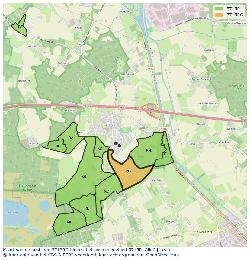 Afbeelding van het postcodegebied 5715 RG op de kaart.