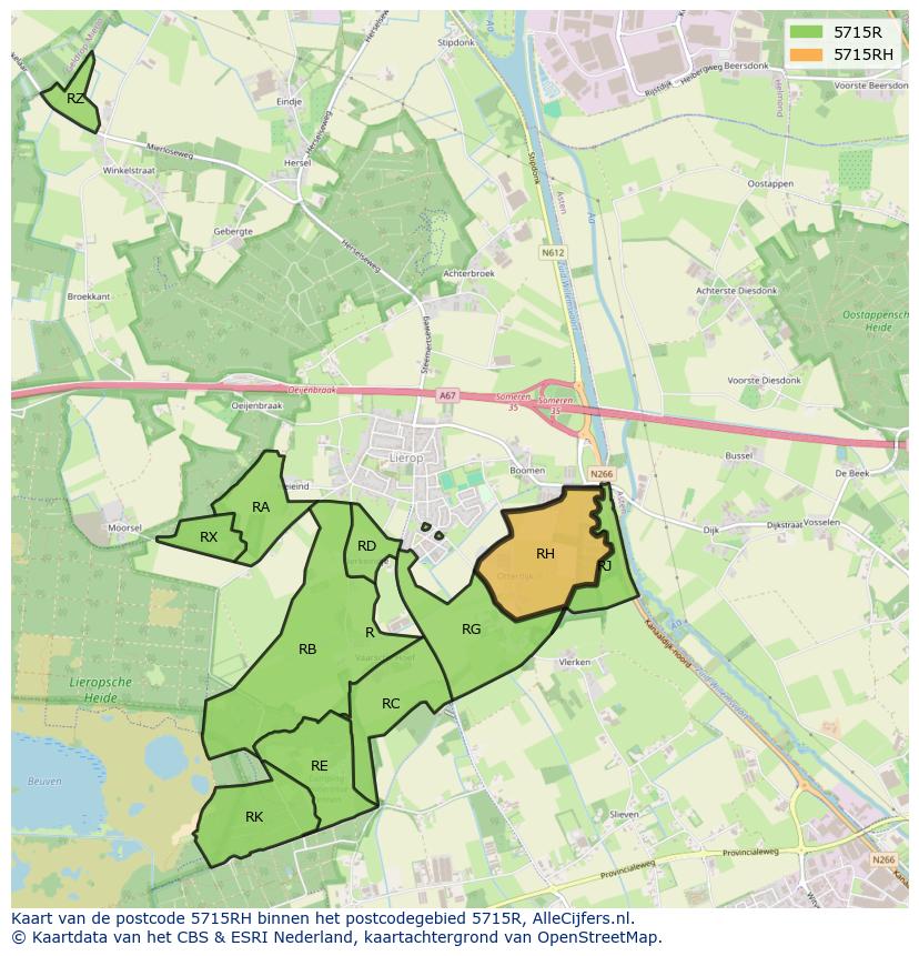 Afbeelding van het postcodegebied 5715 RH op de kaart.