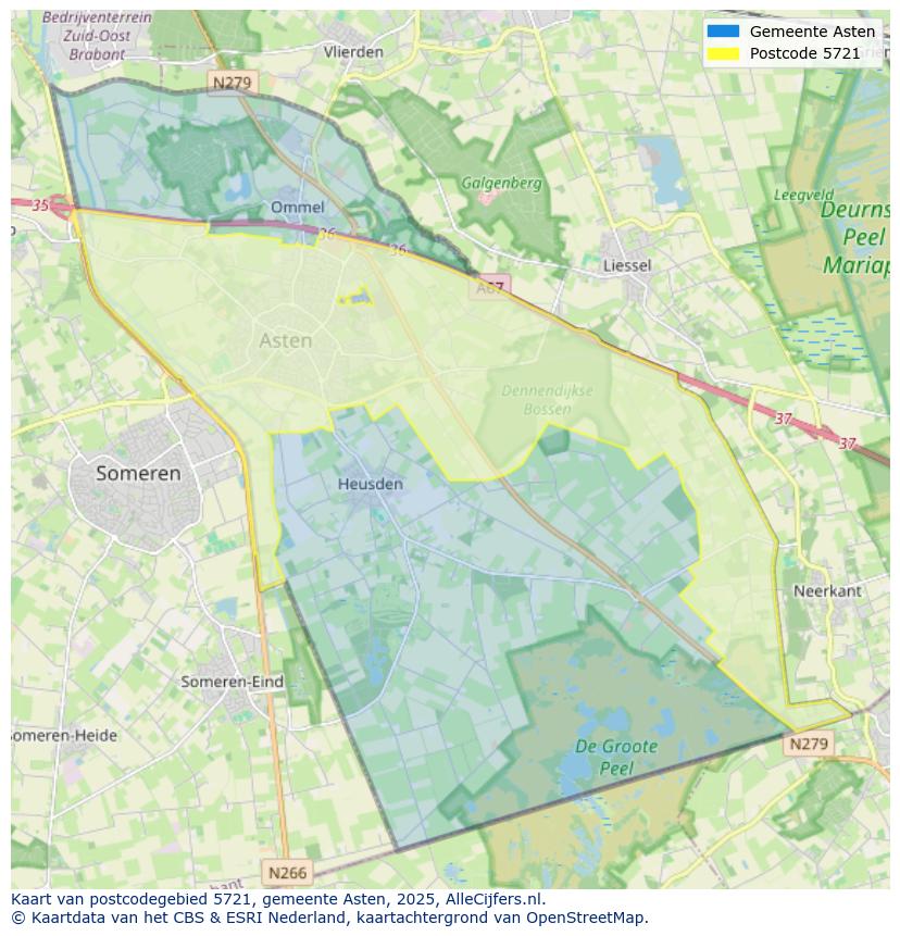Afbeelding van het postcodegebied 5721 op de kaart.