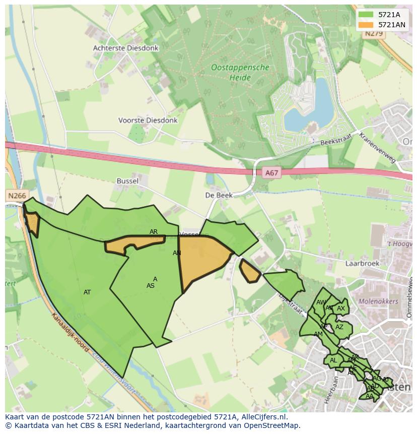 Afbeelding van het postcodegebied 5721 AN op de kaart.
