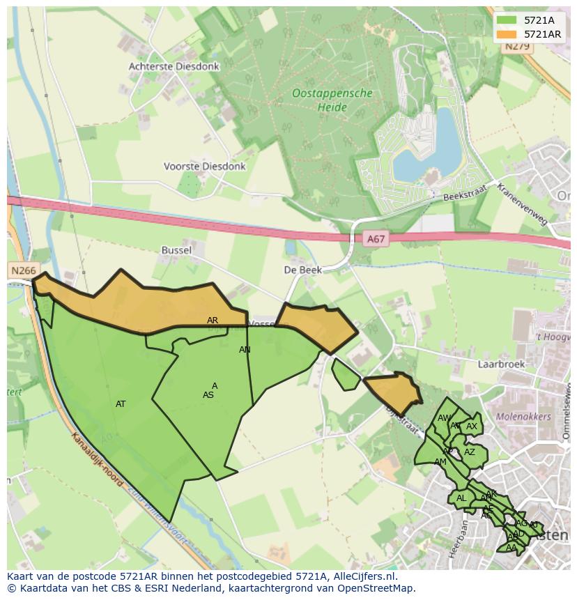 Afbeelding van het postcodegebied 5721 AR op de kaart.