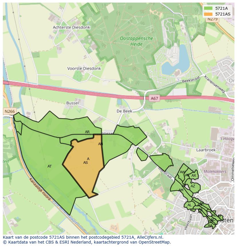 Afbeelding van het postcodegebied 5721 AS op de kaart.