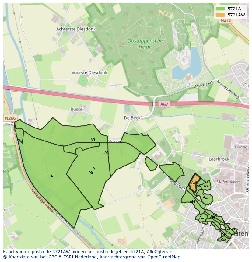 Afbeelding van het postcodegebied 5721 AW op de kaart.