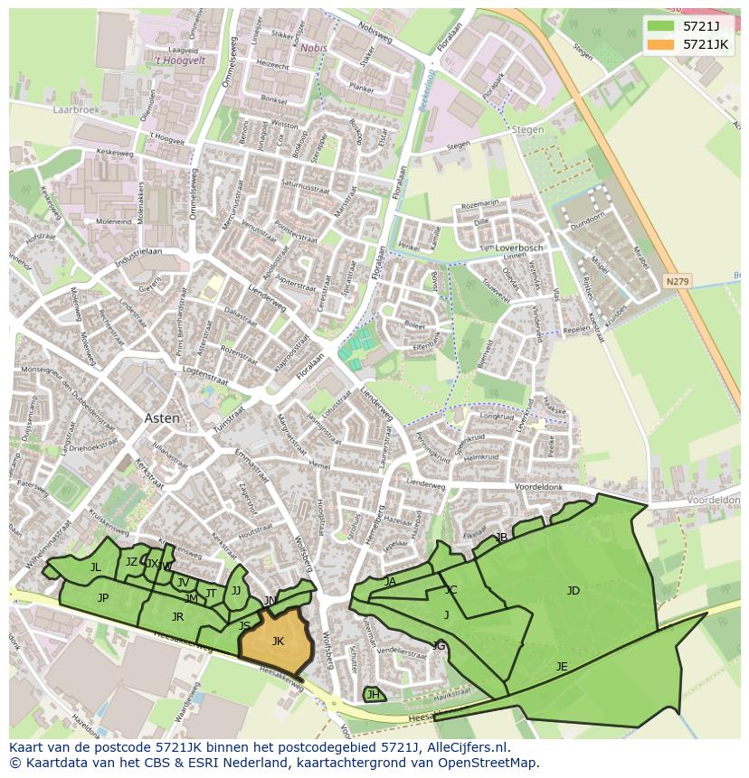 Afbeelding van het postcodegebied 5721 JK op de kaart.