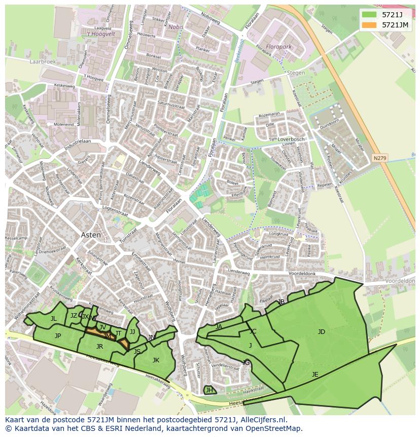 Afbeelding van het postcodegebied 5721 JM op de kaart.