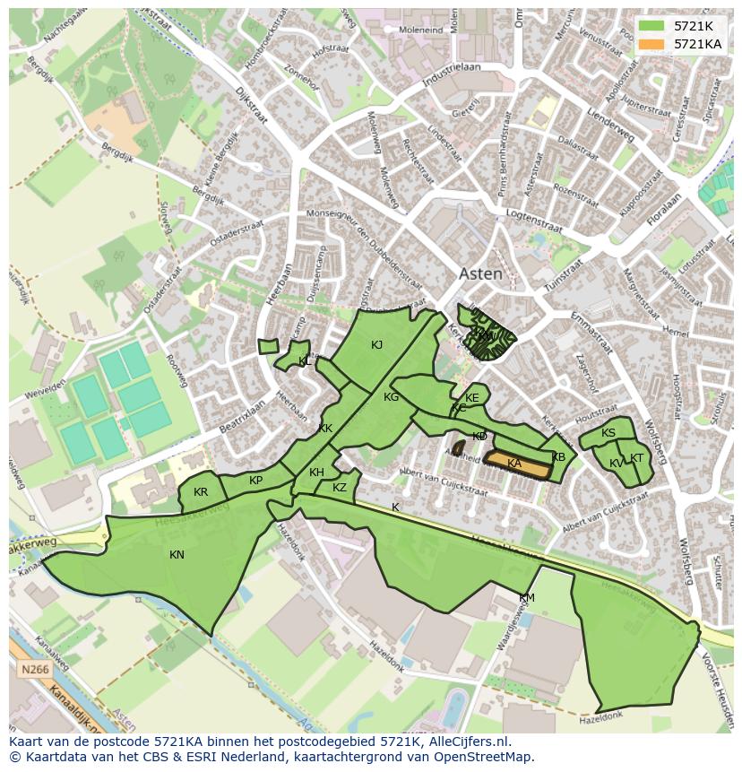 Afbeelding van het postcodegebied 5721 KA op de kaart.