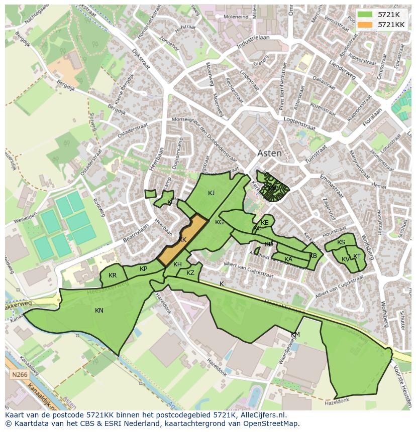 Afbeelding van het postcodegebied 5721 KK op de kaart.