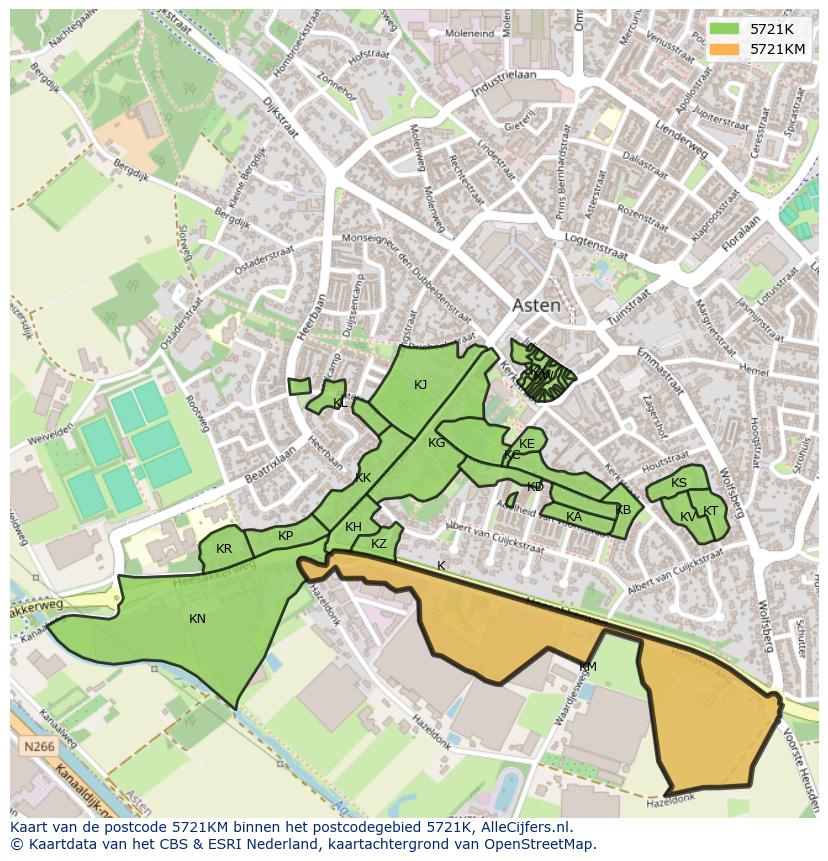 Afbeelding van het postcodegebied 5721 KM op de kaart.