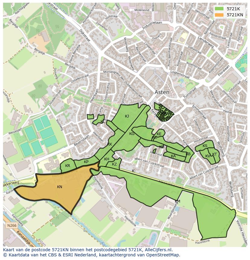 Afbeelding van het postcodegebied 5721 KN op de kaart.