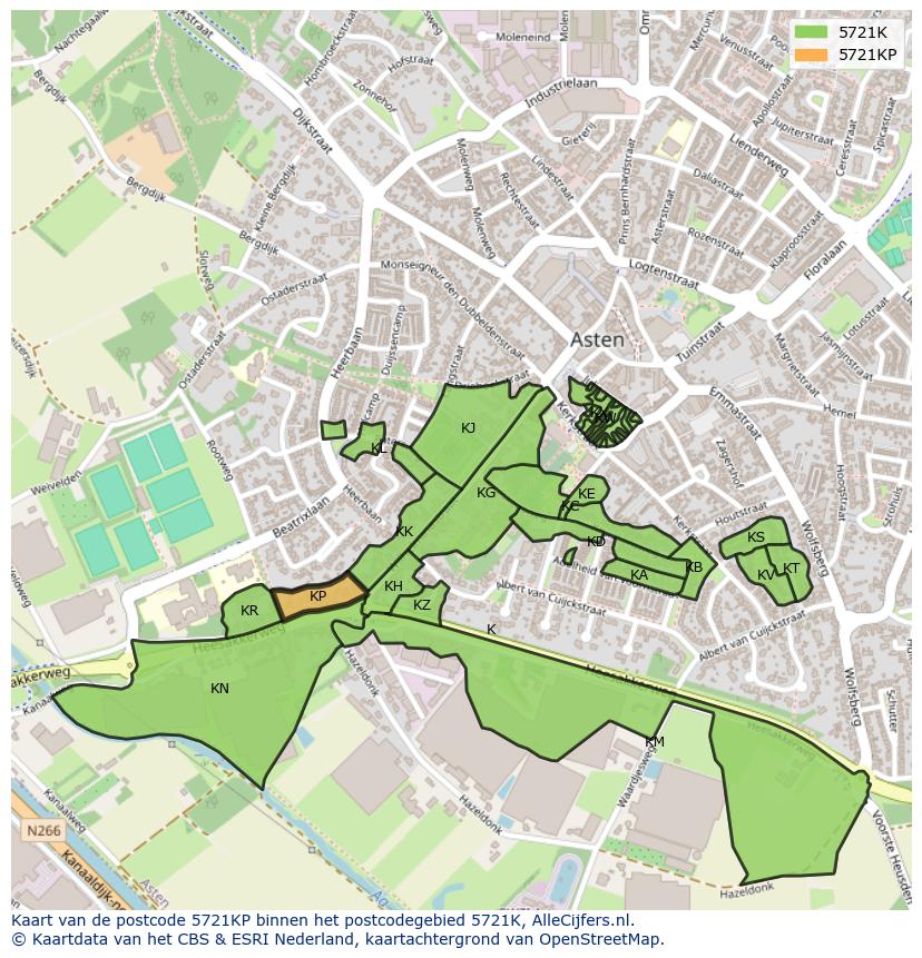 Afbeelding van het postcodegebied 5721 KP op de kaart.