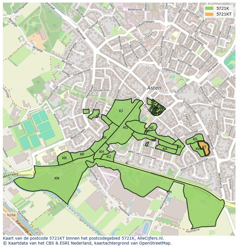 Afbeelding van het postcodegebied 5721 KT op de kaart.