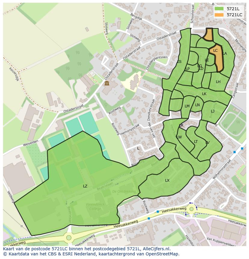Afbeelding van het postcodegebied 5721 LC op de kaart.
