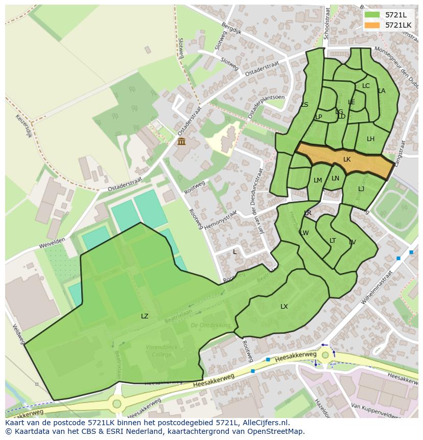 Afbeelding van het postcodegebied 5721 LK op de kaart.