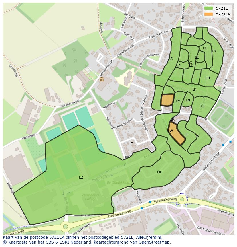 Afbeelding van het postcodegebied 5721 LR op de kaart.