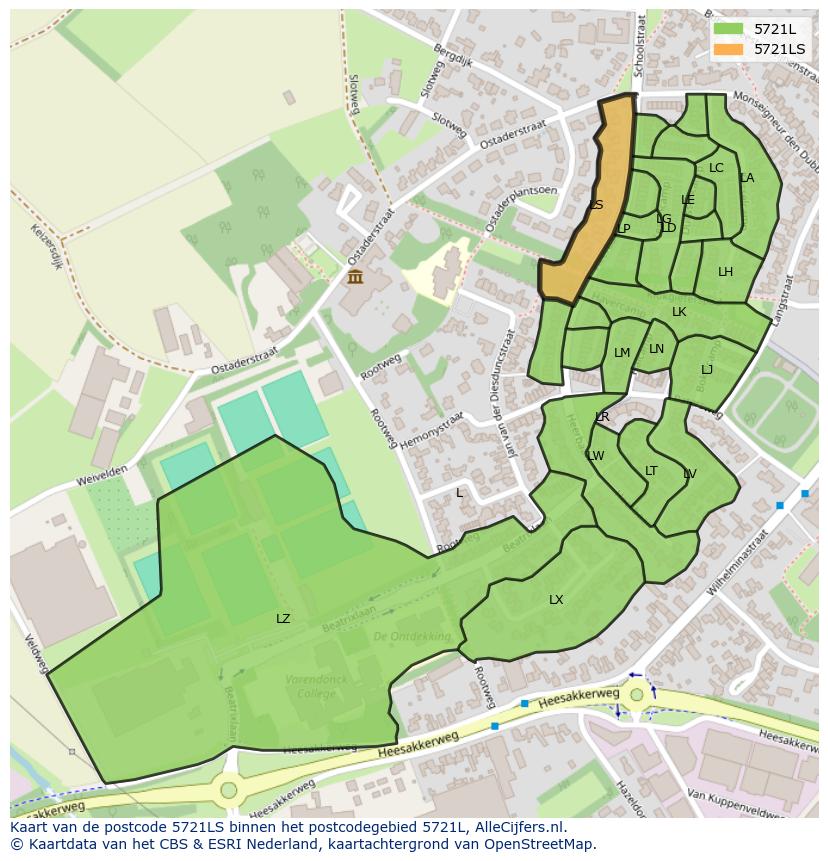 Afbeelding van het postcodegebied 5721 LS op de kaart.
