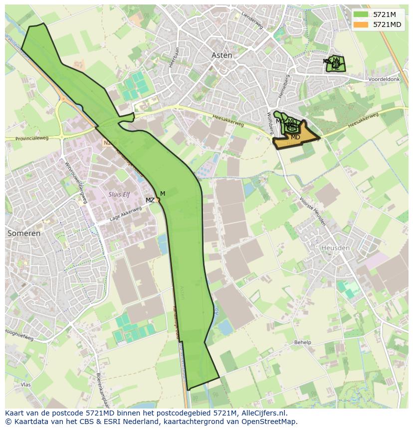 Afbeelding van het postcodegebied 5721 MD op de kaart.