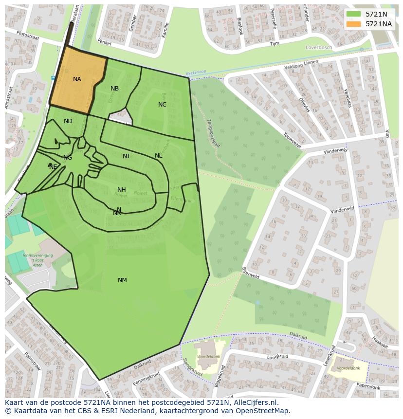 Afbeelding van het postcodegebied 5721 NA op de kaart.