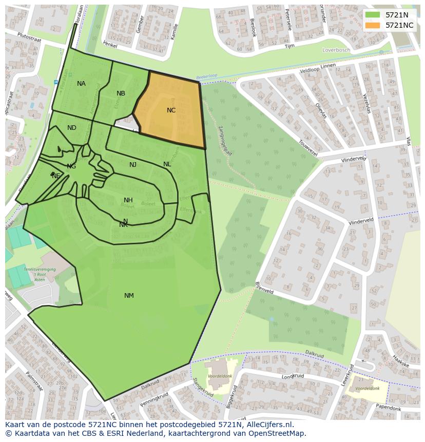 Afbeelding van het postcodegebied 5721 NC op de kaart.