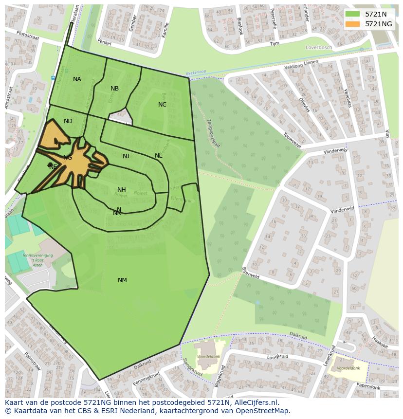 Afbeelding van het postcodegebied 5721 NG op de kaart.