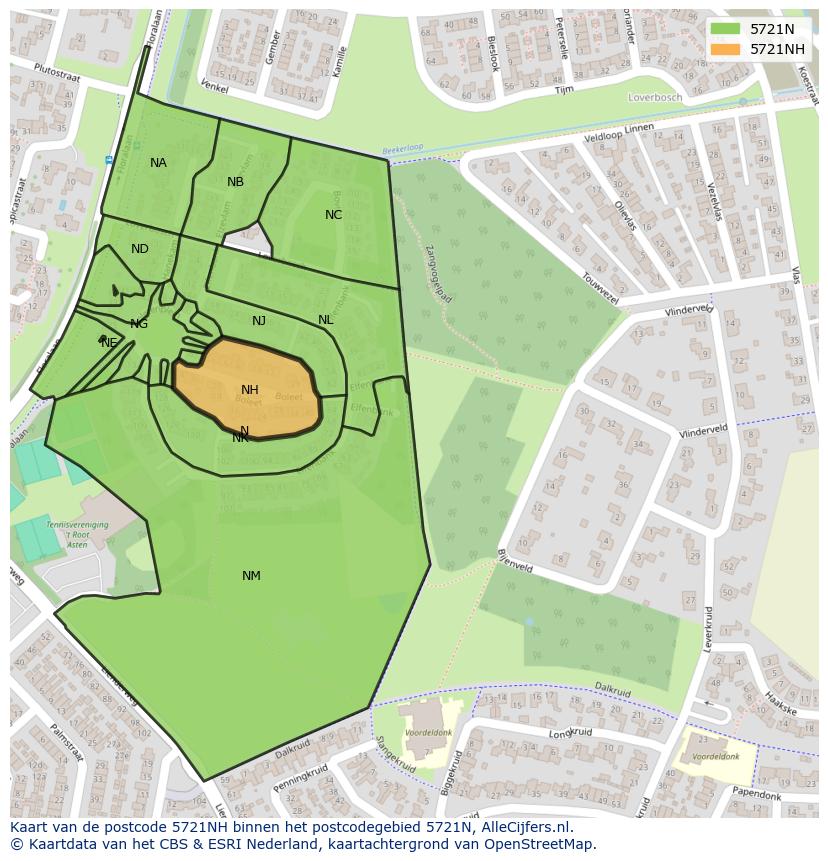 Afbeelding van het postcodegebied 5721 NH op de kaart.