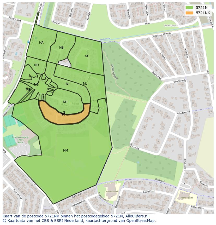 Afbeelding van het postcodegebied 5721 NK op de kaart.