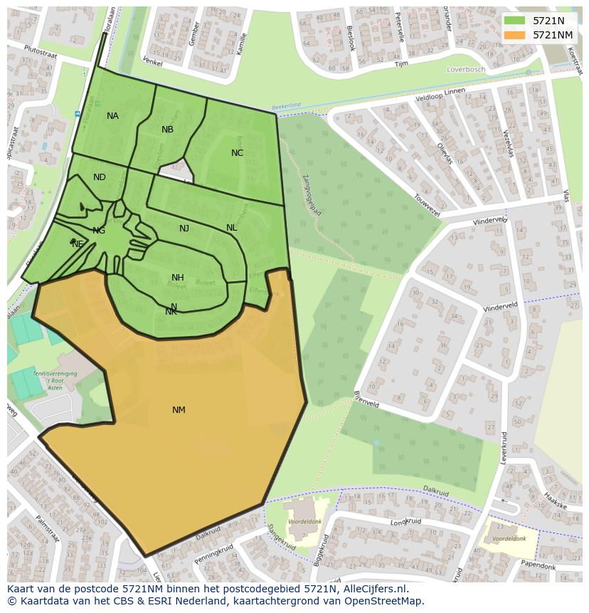 Afbeelding van het postcodegebied 5721 NM op de kaart.