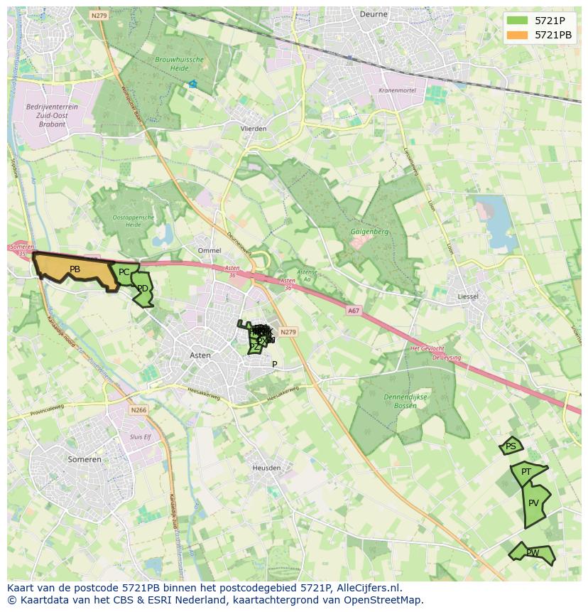 Afbeelding van het postcodegebied 5721 PB op de kaart.