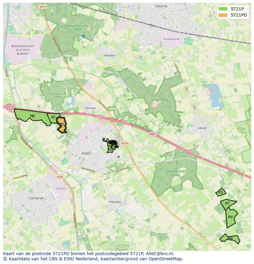 Afbeelding van het postcodegebied 5721 PD op de kaart.