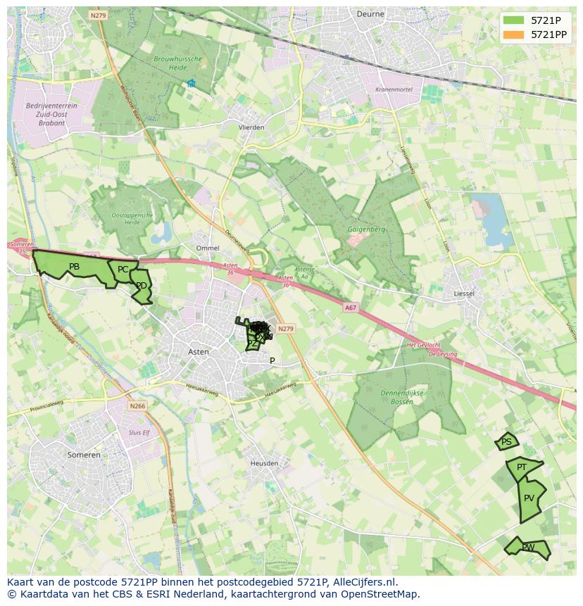 Afbeelding van het postcodegebied 5721 PP op de kaart.