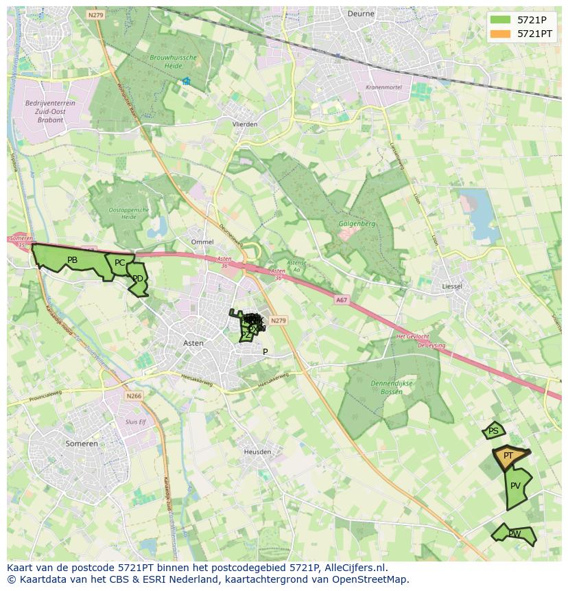 Afbeelding van het postcodegebied 5721 PT op de kaart.