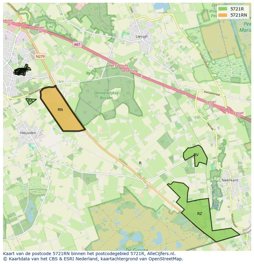 Afbeelding van het postcodegebied 5721 RN op de kaart.