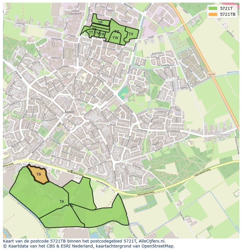 Afbeelding van het postcodegebied 5721 TB op de kaart.