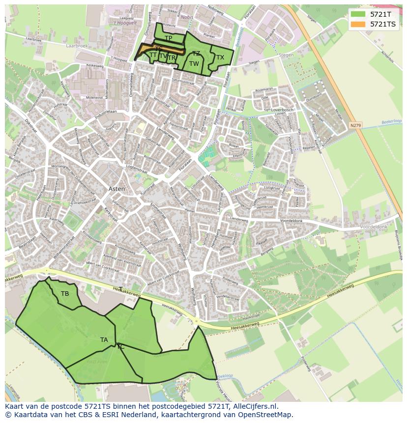 Afbeelding van het postcodegebied 5721 TS op de kaart.